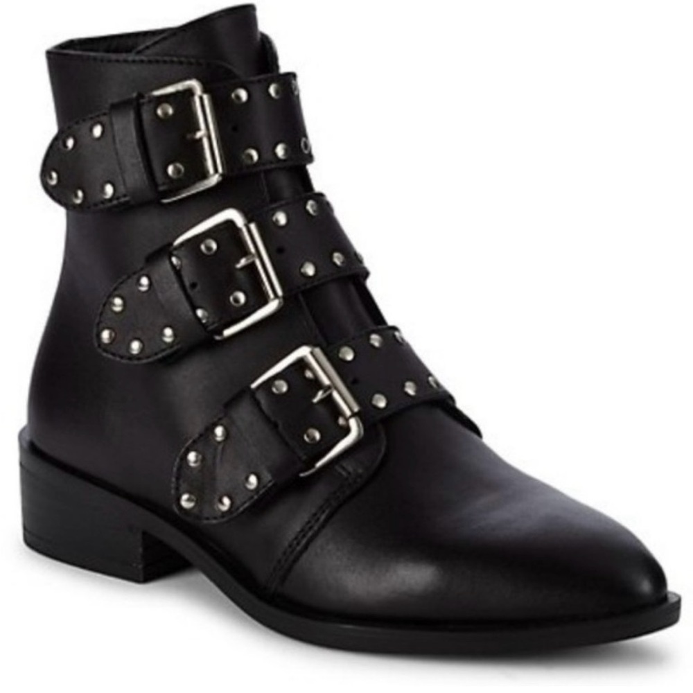 Women’s Steven by Steve Madden New York Harmon Black Leather Booties - Picture 2 of 8